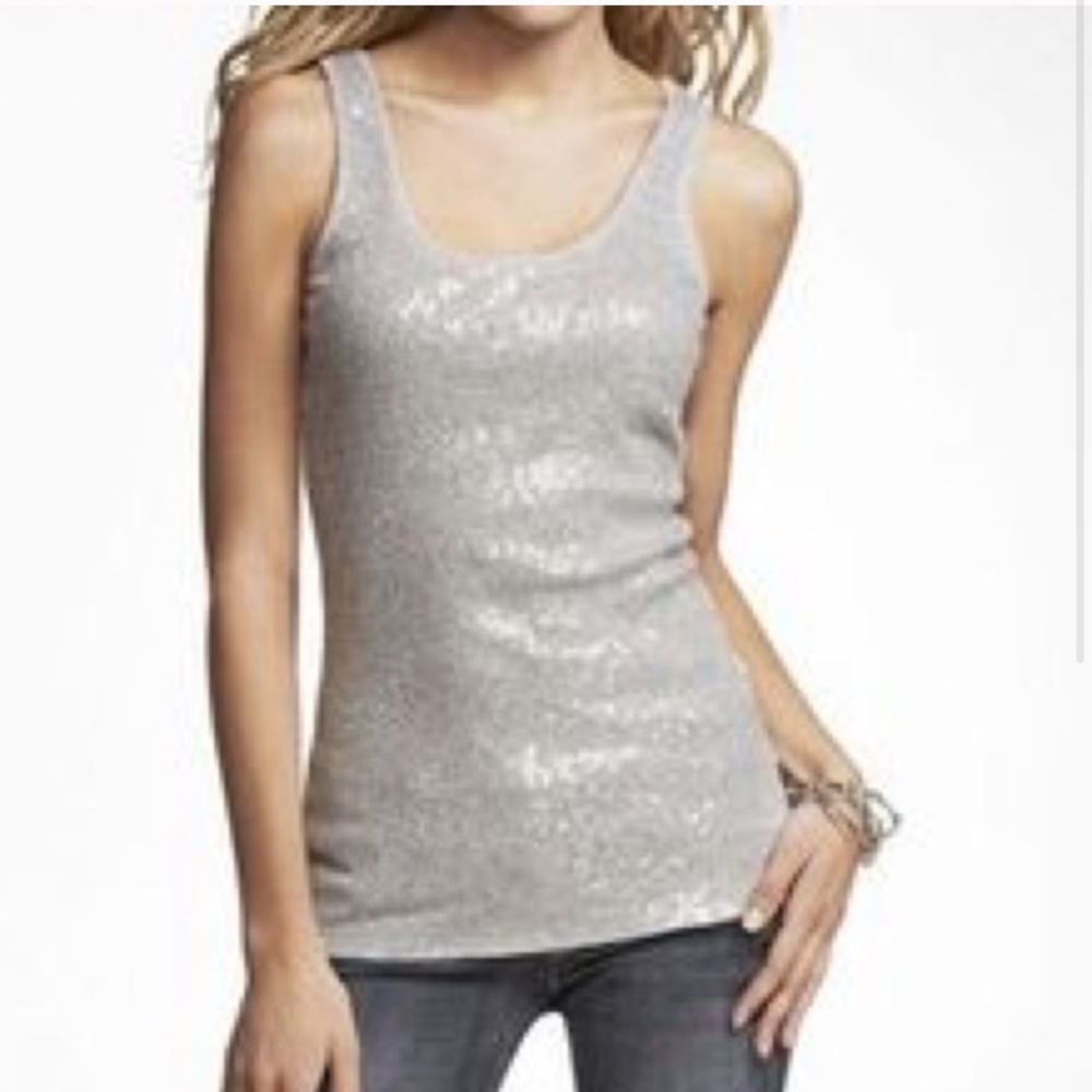 Express White Sequin Tank XS